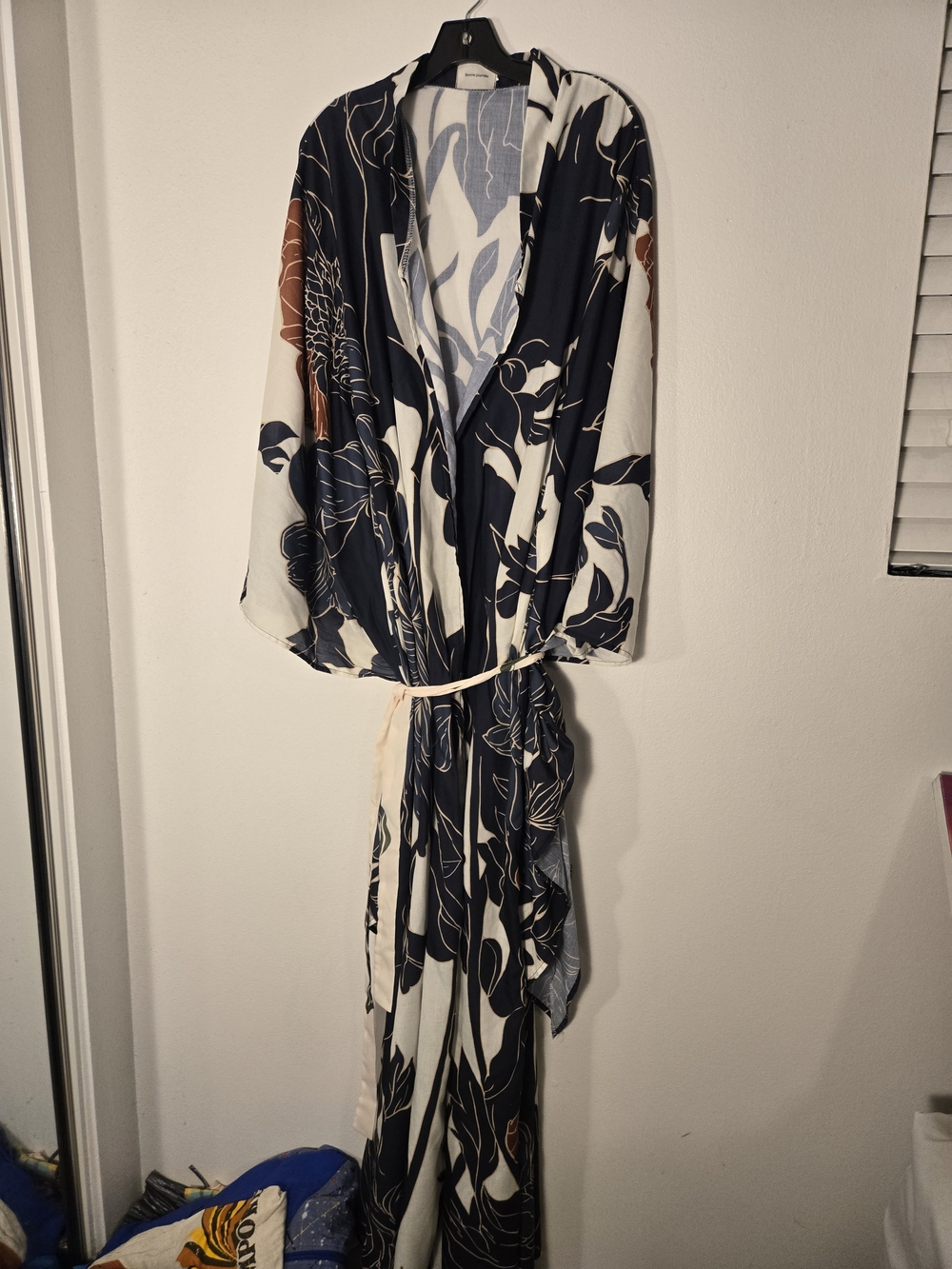 Floral Satin Robe in Navy & White - Lightweight Women’s Kimono